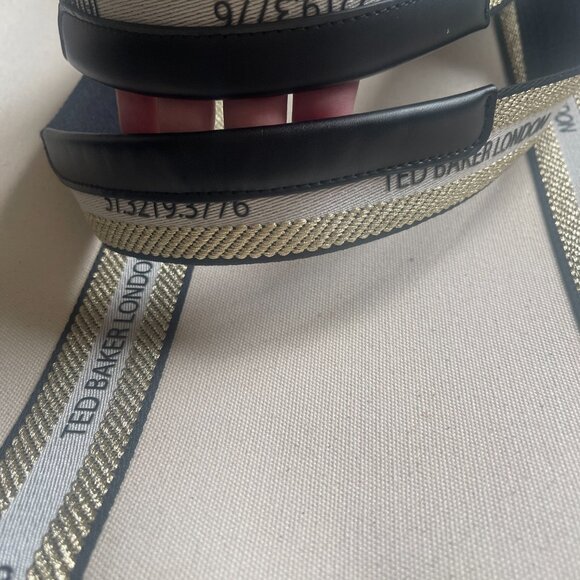 NWT Ted Baker Georjey Branded Webbing Canvas Tote ~ Ecru - Picture 8 of 10